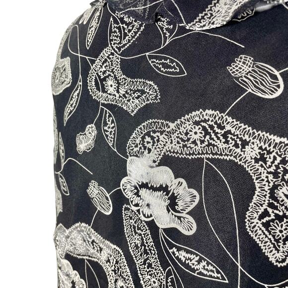 Vintage 90s Black White Paisley Print Ruffle Trim Silk Layered Tank Top Size PL - Picture 9 of 9